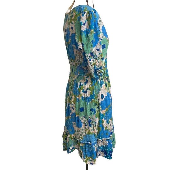 Lovestitch Bright Floral Blue Green Ruffle Bottom Dress Size Large - Picture 7 of 10